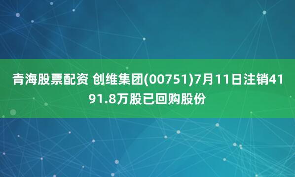 青海股票配资 创维集团(00751)7月11日注销4191.8万股已回购股份